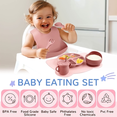 Un bon prix. Bavoir léger et plat d'ensemble de vaisselle de silicone réglables pour l'enfant en bas âge en ligne