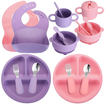 Un bon prix. Ensemble de alimentation épaissi réutilisable de bébé de silicone, assiettes creuses non-toxiques d'aspiration et cuvettes en ligne