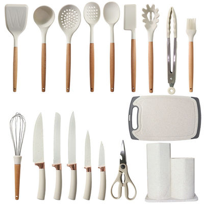 Un bon prix. 19Pcs Set d'ustensiles de cuisine faciles à nettoyer en bois ustensiles de cuisine, ustensiles de cuisine pour les appareils de cuisine non collants en ligne