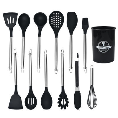 Un bon prix. Ensemble d'outils de cuisine en silicone avec support Ensemble d'outils de cuisine en silicone pour appareils de cuisine non adhésifs Ensemble d'outils de cuisine en ligne