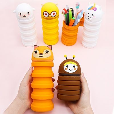 Un bon prix. 2 en 1 en silicone, pouf à crayon, porte-crayon, étui à crayon, imperméable, facile à nettoyer, fournitures scolaires en ligne