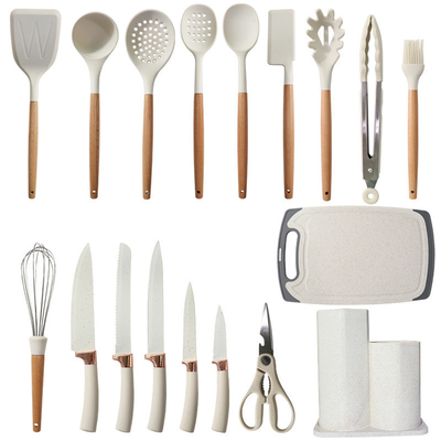 Un bon prix. 19Pcs Set d'ustensiles de cuisine faciles à nettoyer en bois ustensiles de cuisine, ustensiles de cuisine pour les appareils de cuisine non collants en ligne