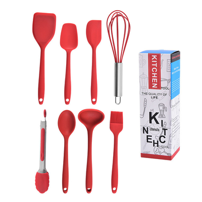 Mini ustensiles de cuisine en silicone ensemble de 8 petits outils de cuisine ustensiles de cuisine non adhésifs avec trou suspendu