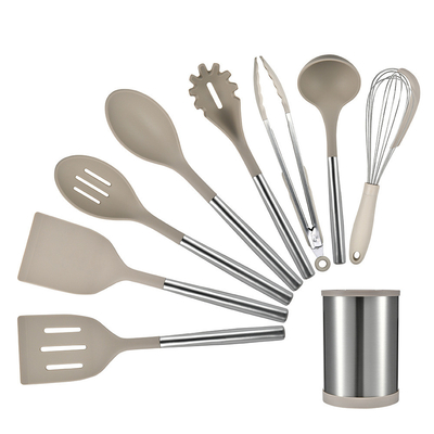 9 pièces d'ustensiles de cuisine en silicone ensemble d'ustensiles de cuisine non adhésifs avec poignée en acier inoxydable