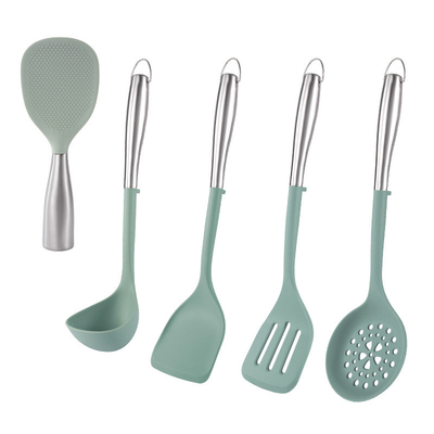 5Pcs Appareils de cuisine antiadhésifs Appareils de cuisine en silicone Ensemble d'outils de cuisine en silicone Outils de cuisine cadeau avec poignée en acier inoxydable