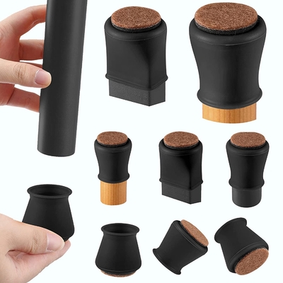 Protège-pieds en silicone pour chaise et plancher Protège-pieds pour meubles en feutre Noir