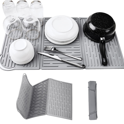 Un bon prix. Tapis de séchage de vaisselle pliable en silicone pour comptoir de cuisine extra grand tapis de drainage de vaisselle compact et pliable en ligne