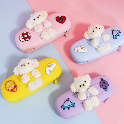 Un bon prix. Cute Bear Durable porte-crayon en silicone sac pour fournitures scolaires cadeau de Noël crayon sac à main porte-crayon cadeaux pour enfants en ligne