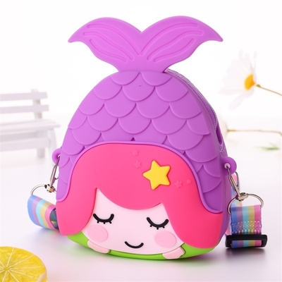 Un bon prix. Mermaid Kids Crossbody Sac Sac à monnaie Sac à épaule en silicone Sac à main avec large ceinture réglable Sac de maquillage Big Pop Sac en ligne