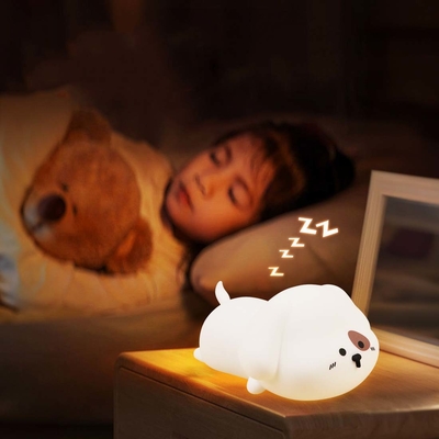 Lumière de nuit pour les enfants Cute silicone chiot Lumière de nuit avec 2 niveaux de luminosité 7 couleurs Kawaii lampe tactile Pour la chambre