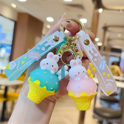 Un bon prix. Glace Cute Lapin porte-clés Charmes en silicone Papeterie style sac à main Charmes en ligne