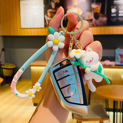 Un bon prix. Chaîne de clé en silicone personnalisée accessoire fleur de chat mignon dessin animé chaîne de clé en silicone douce charmes en ligne