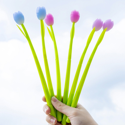 Plume à boules créative à l'encre gelée à rouleaux pour l'école, magasin de papeterie pour le bureau, magasin de papeterie pour les enfants, cadeau pour les filles, noir 0,38 mm (Tulipe)