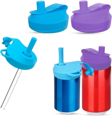 4 Pack Couvertures de boîtes de soda en silicone avec paille, couvertures de boîtes de soda avec paille en silicone sans BPA réutilisable pour les boissons en conserve, bière, jus, selzer