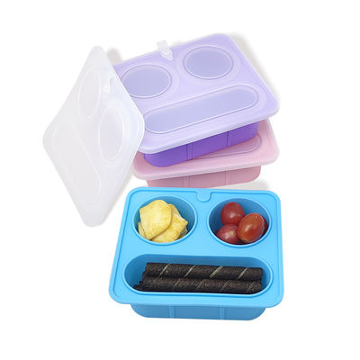 Boîte à goûter divisée en silicone bleu avec couvercles, sans BPA, étanche, écologique, compatible micro-ondes et lave-vaisselle, pour enfants et adultes, OEM