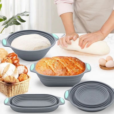 Un bon prix. Ensemble de panier de cuisson et de protection contre le levain en silicone haut de gamme - comprend des bols pliables ovales et ronds (9,5 pouces) - coffre-fort pour four et lave-vaisselle, cadeaux pour les boulangers artisanaux en ligne
