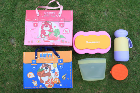 Un bon prix. Ensemble cadeau déjeuner en silicone Macaron – Boîte bento divisée, bouteille en acier inoxydable 304, sac alimentaire en silicone et récipient de stockage Vaisselle de fête écologique en ligne