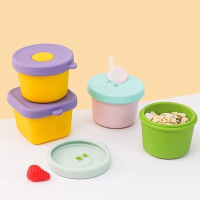 Un bon prix. Boîte de conservation pour aliments pour bébés en silicone 100 % de qualité supérieure avec orifice pour paille – Plateau de congélation et récipient à collation pour tout-petits étanches | Essentiels pour l'alimentation de bébé de qualité alimentaire, écologiques et multicolores en ligne